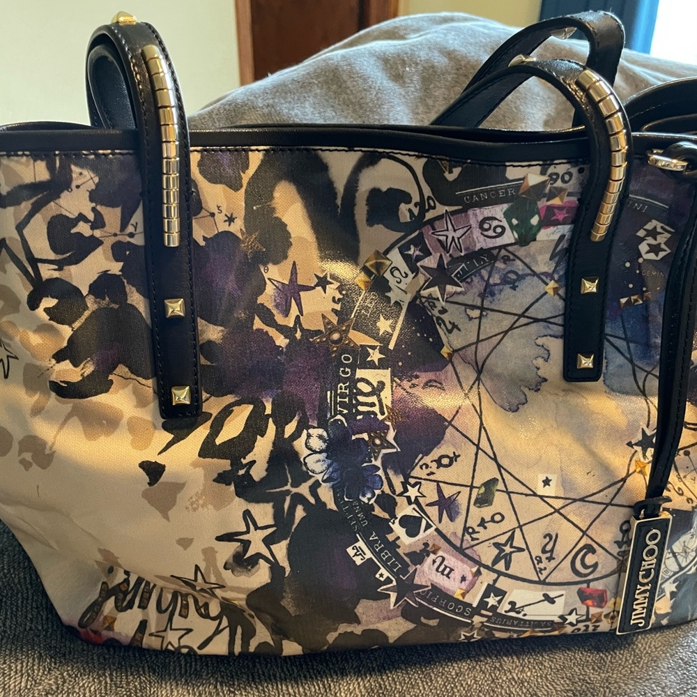Jimmy Choo Multicolor Graffiti Print Shoulder Bag with Black Handles - Picture 9 of 15